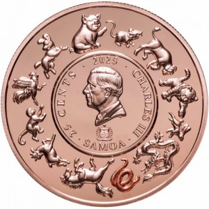 Аверс монеты Самоа, 25 центов, 2025, Китайский гороскоп - Год змеи
