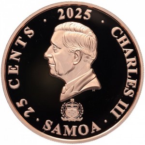 Аверс монеты Самоа, 25 центов, 2025, Четыре стража - Белый тигр