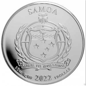 Аверс монеты Самоа, 1 доллар, 2022, Лига справедливости - Бэтмен, Чудо-Женщина и Супермен