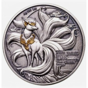 Реверс монеты Самоа, 2 доллара, 2024, Азиатские мифические существа - Девятихвостая лиса