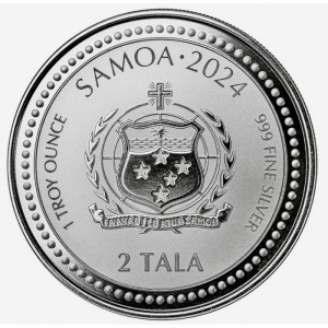 Аверс монеты Самоа, 2 тала, 2024, Святой Георгий и Дракон