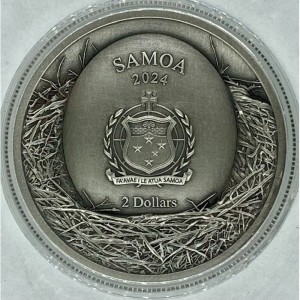 Аверс монеты Самоа, 2 доллара, 2024, Дупло - Евразийский филин