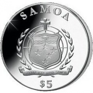 Аверс монеты Самоа, 5 тала, 2012, Десять заповедей - Заповедь 2: Не создай себе кумира!