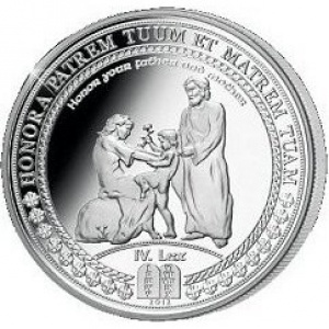 Реверс монеты Самоа, 5 тала, 2012, Десять заповедей - Заповедь 4: Почитай отца твоего и мать твою