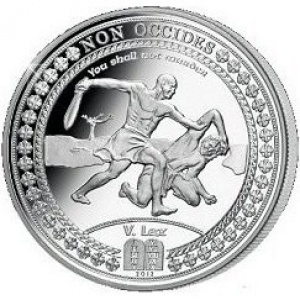 Реверс монеты Самоа, 5 тала, 2012, Десять заповедей - Заповедь 5: Не убивай!