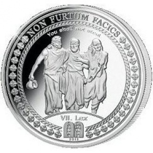 Реверс монеты Самоа, 5 тала, 2012, Десять заповедей - Заповедь 7: Не кради!