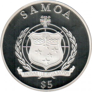 Аверс монеты Самоа, 5 долларов, 2013, Чемпионат мира по футболу в Бразилии 2014