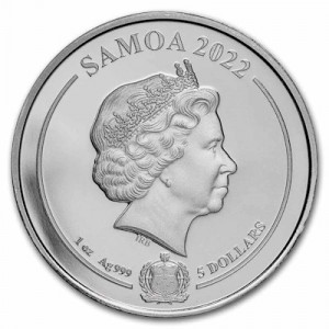 Аверс монеты Самоа, 5 долларов, 2022, Looney Tunes - Даффи Дак, Цветное покрытие