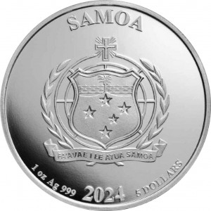 Аверс монеты Самоа, 5 долларов, 2024, Комиксы - Джокер, Цветное покрытие