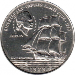 Реверс монеты Самоа, 1 тала, 1979, 200 лет со дня смерти Капитана Джеймса Кука
