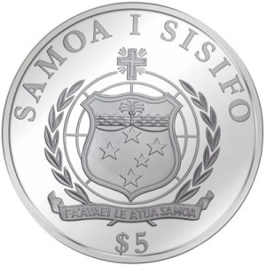 Аверс монеты Самоа, 5 тала, 2009, Беатификация Иоанна Павла II