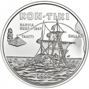 Реверс монеты Самоа, 10 тала, 1988, Кон-Тики