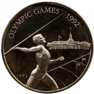 Реверс монеты Самоа, 10 тала, 1991, XXV летние Олимпийские Игры, Барселона 1992 - Метание копья
