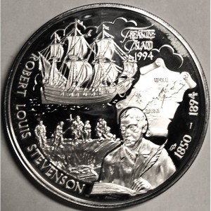 Реверс монеты Самоа, 10 тала, 1994, 100 лет со дня смерти Роберта Льюиса Стивенсона
