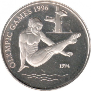 Реверс монеты Самоа, 10 тала, 1994, XXVI летние Олимпийские Игры, Атланта 1996 - Прыжки в воду
