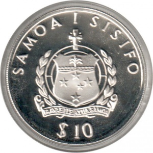 Аверс монеты Самоа, 10 тала, 1994, Экспедиция "Тигрис" - Сожжение "Тигриса"