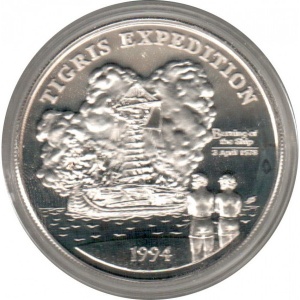 Реверс монеты Самоа, 10 тала, 1994, Экспедиция "Тигрис" - Сожжение "Тигриса"