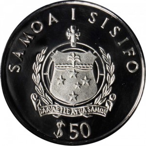Аверс монеты Самоа, 50 тала, 1988, Кон-Тики
