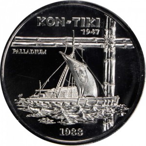 Реверс монеты Самоа, 50 тала, 1988, Кон-Тики