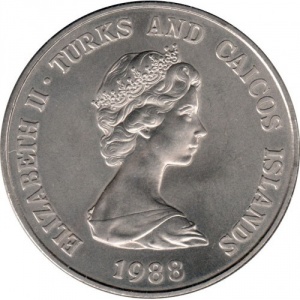 Аверс монеты Тёркс и Кайкос, 1 крона, 1988, 25 лет Фонду дикой природы