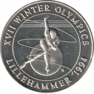 Реверс монеты Тёркс и Кайкос, 5 крон, 1993, XVII зимние Олимпийские Игры, Лиллехаммер 1994 - Конькобежный спорт