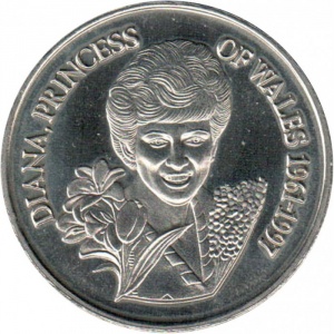 Реверс монеты Тёркс и Кайкос, 5 крон, 1998, 1 год со дня смерти Принцессы Дианы /тюльпаны/