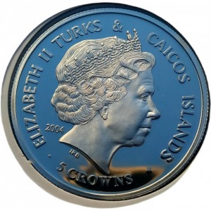 Аверс монеты Тёркс и Кайкос, 5 крон, 2004, Королевские регалии Великобритании - Драгоценный меч