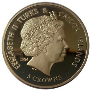 Аверс монеты Тёркс и Кайкос, 5 крон, 2004, Королевские регалии Великобритании - Ложка для помазания
