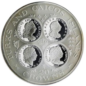 Реверс монеты Тёркс и Кайкос, 20 крон, 1977, Георг III