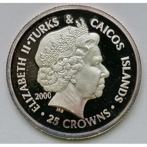 Аверс монеты Тёркс и Кайкос, 25 крон, 2000, Миллениум