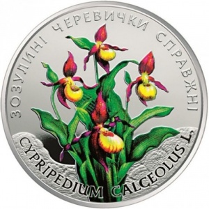 Реверс монеты Украина, 2 гривны, 2016, Башмачок настоящий (cypripedium calceolus)