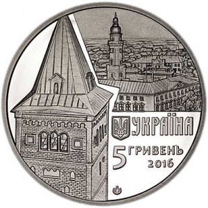 Аверс монеты Украина, 5 гривен, 2016, Древние города Украины - Древний Дрогобыч