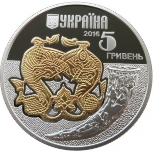 Аверс монеты Украина, 5 гривен, 2016, Фауна в памятниках культуры Украины - Волк