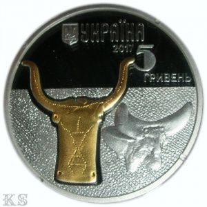 Аверс монеты Украина, 5 гривен, 2017, Фауна в памятниках культуры Украины - Тур