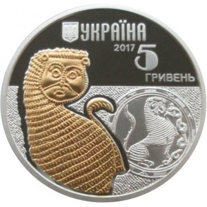 Аверс монеты Украина, 5 гривен, 2017, Фауна в памятниках культуры Украины - Лев