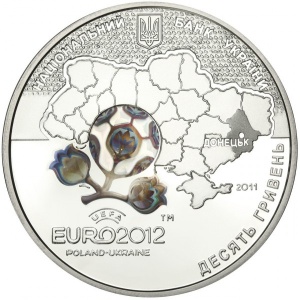 Аверс монеты Украина, 10 гривен, 2011, Финальный турнир чемпионата Европы по футболу 2012, Донецк