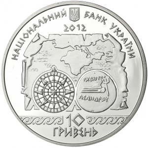 Аверс монеты Украина, 10 гривен, 2012, Морская история Украины - Античная навигация
