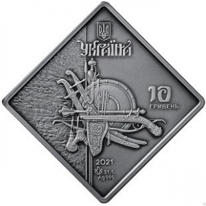 Аверс монеты Украина, 10 гривен, 2021, Казачьи регалии - Богдан Хмельницкий