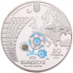 Аверс монеты Украина, 20 гривен, 2011, Финальный турнир чемпионата Европы по футболу 2012