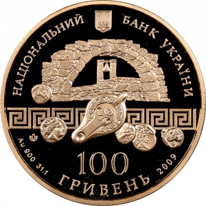 Аверс монеты Украина, 100 гривен, 2009, Древние города Украины - Херсонес Таврический