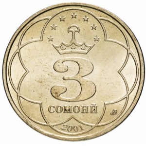 Реверс монеты Таджикистан, 3 сомони, 2001