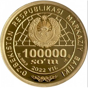 Аверс монеты Узбекистан, 100.000 сумов, 2022, Навруз /HAR KUNING BO'LSIN NAVRO'ZI/