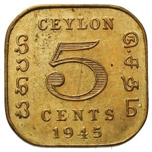 Реверс монеты Шри-Ланка, 5 центов, 1944-1945