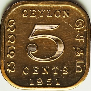 Реверс монеты Шри-Ланка, 5 центов, 1951
