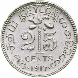Реверс монеты Шри-Ланка, 25 центов, 1911-1917