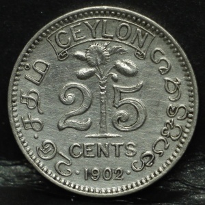 Реверс монеты Шри-Ланка, 25 центов, 1902-1910