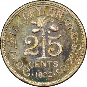 Реверс монеты Шри-Ланка, 25 центов, 1892-1900