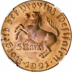 Аверс монеты Германия, 5 марок, 1921, Латунь /желтый цвет/