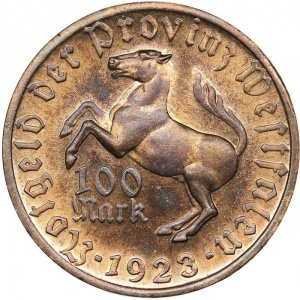 Аверс монеты Германия, 100 марок, 1923, Латунь /желтый цвет/