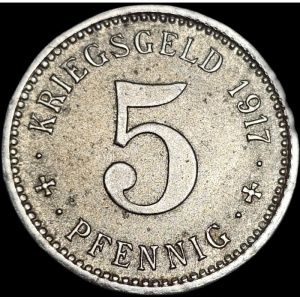 Реверс монеты Германия, 5 пфеннигов, 1917, Железо, магнетик